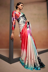 Women's Latest Digital Printed Satin Saree With Unstiched Blouse-AVN-8090-MULTI
