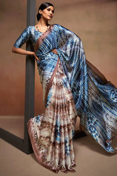 Women's Latest Bollywood Digital Printed Satin Saree With Unstiched Blouse-AVN-8090-BLUE