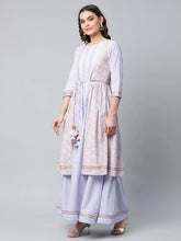 Lavender Crepe Floral Printed Dress-AHDRCRKPGP-902