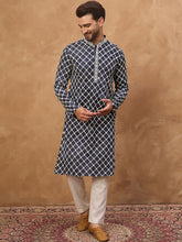 Ethnic Bay Men Blue Viscose Rayon Shibori Embroidered Straight Kurta With Pant Set-MKSET1534