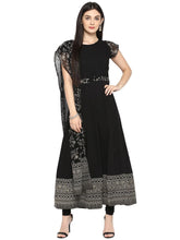Black Printed Kurta with Attached Dupatta-AHKUGRRG-639