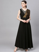 Black & Gold Draped Dress-AHKUCRGRLTSM-769