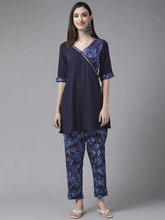 Navy Blue Rayon Wax Printed Angrakha Gotta Patti Tunic With Trousers-AHTUPN-COMBO-376