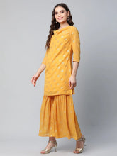 Women's Mustard Yellow Georgette Printed Sharara Set With Dupatta-AHKUDUSH-COMBO-433