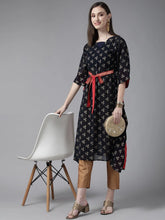 Navy Blue Georgette Gold Printed Kaftan Kurta-AHKFGRFP-6025