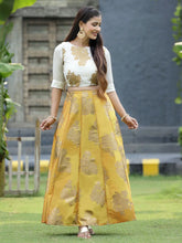 Women`s Mustard Dupion Printed Flared Lehenga Choli Sets
