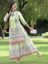 Women's Limegreen Cambric Printed Straight Kurta Sets