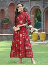 Women's Maroon Chanderi Silk Printed Anarkali Kurta