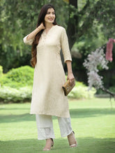 Women's Ivory Rayon Jacquard Woven - Jacquard Straight Kurta