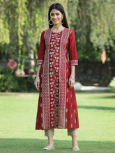 Women's Maroon Modal Chanderi Printed Straight Kurta