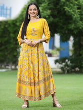 Women's Mustard Georgette Printed Flared Dress