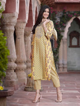 Women's Mustard Muslin Embroidered Straight Kurta Sets
