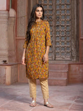 Women's Mustard Muslin Printed Straight Kurta