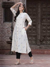 Women's Off - White Rayon Printed A-Line Kurta
