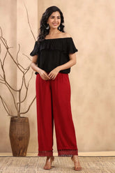 Women's Maroon Rayon Straight Solid Palazzo