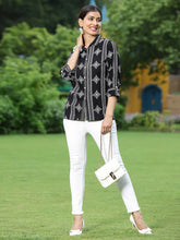 Black Rayon Festive Printed Asymmetric Tunic For Women