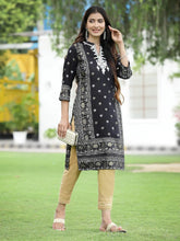 Women Black Rayon Festive Embroidered Straight Kurta