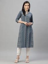 Blue Rayon Festive Placement Print Straight Kurta For Women