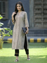 Beige Rayon Festive Placement Print Straight Kurta For Women