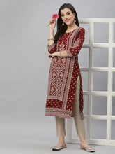 Maroon Low Rayon Festive Placement Print Straight Kurta For Women