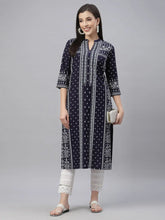 Indigo Rayon Festive Placement Print Straight Kurta For Women