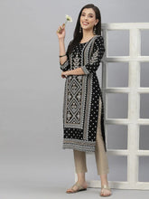 Black Jet Rayon Festive Placement Print Straight Kurta For Women