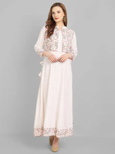 Women's Off White Rayon Printed Flared Dress