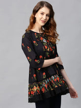 Black Cambric Embroidered Tiered Top