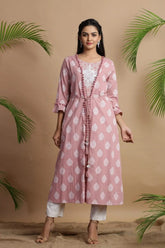 Powderpink Cambric Printed Jacket Style Kurta