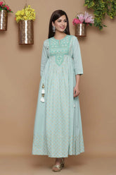 Mint Cambric Embroidered Anarkali Kurta