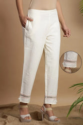White Rayon Flex Solid Straight Pants