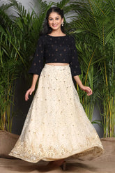 Ivory Net Embellished Flared Lehenga Choli