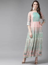 Peach Georgette Printed Kalidar Dress