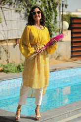 Mustard Georgette Printed Anarkali Dress