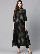 Black Chanderi Printed Layered Kurta
