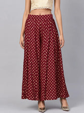 Maroon Rayon Printed Flared Palazzo