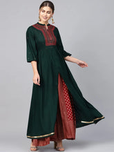 Jade Green Rayon Printed Front Slit Kurta With Printed Flared Palazzo