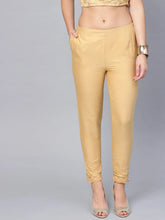 Gold Cotton Solid Cigarette Pants