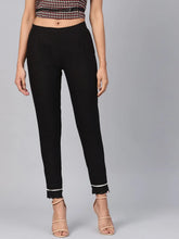 Black Cotton Solid Straight Pants