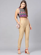 Gold Cotton Solid Straight Pants