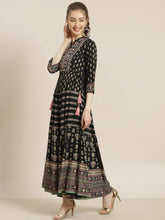 Darkblue Rayon Printed A-Line Dress