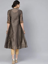 Dark Grey Chanderi Embroidered 2 Piece Kurta
