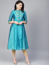 Teal Chanderi Embroidered 2 Piece Kurta