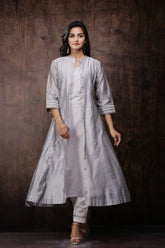 Grey Chanderi Embellished Jacket Style 2 Piece Kurta