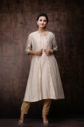 Beige Chanderi Embellished Jacket Style 2 Piece Kurta