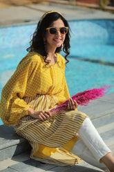 Mustard Chiffon Printed Straight Kurta
