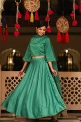 Green Dull Satin Printed Lehenga Choli
