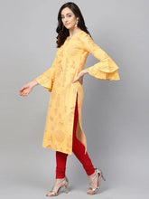 Women Cotton Fabric Yellow Color Printed Trendy Kurti