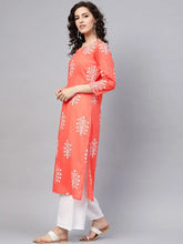 Women Festive Wear Cotton Fabric Peach Color Printed Kurti