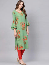 Women Regular Wear Cotton Fabric Printed Sea Green Color Simple Kurti